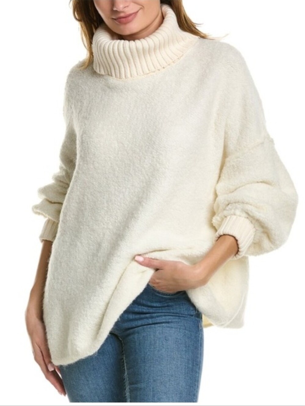 Free People Milo Cream Cowl Neck Oversized Pullover Sweater Sz Med